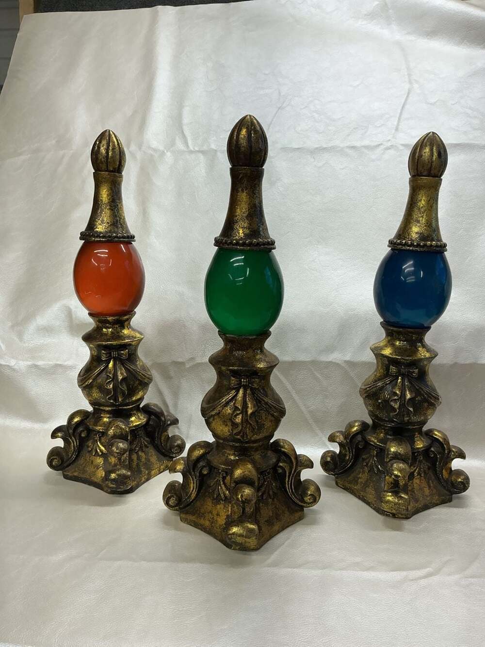 Set of 3 Vintage Decorative Colored Glass Finial Figurine Ornaments